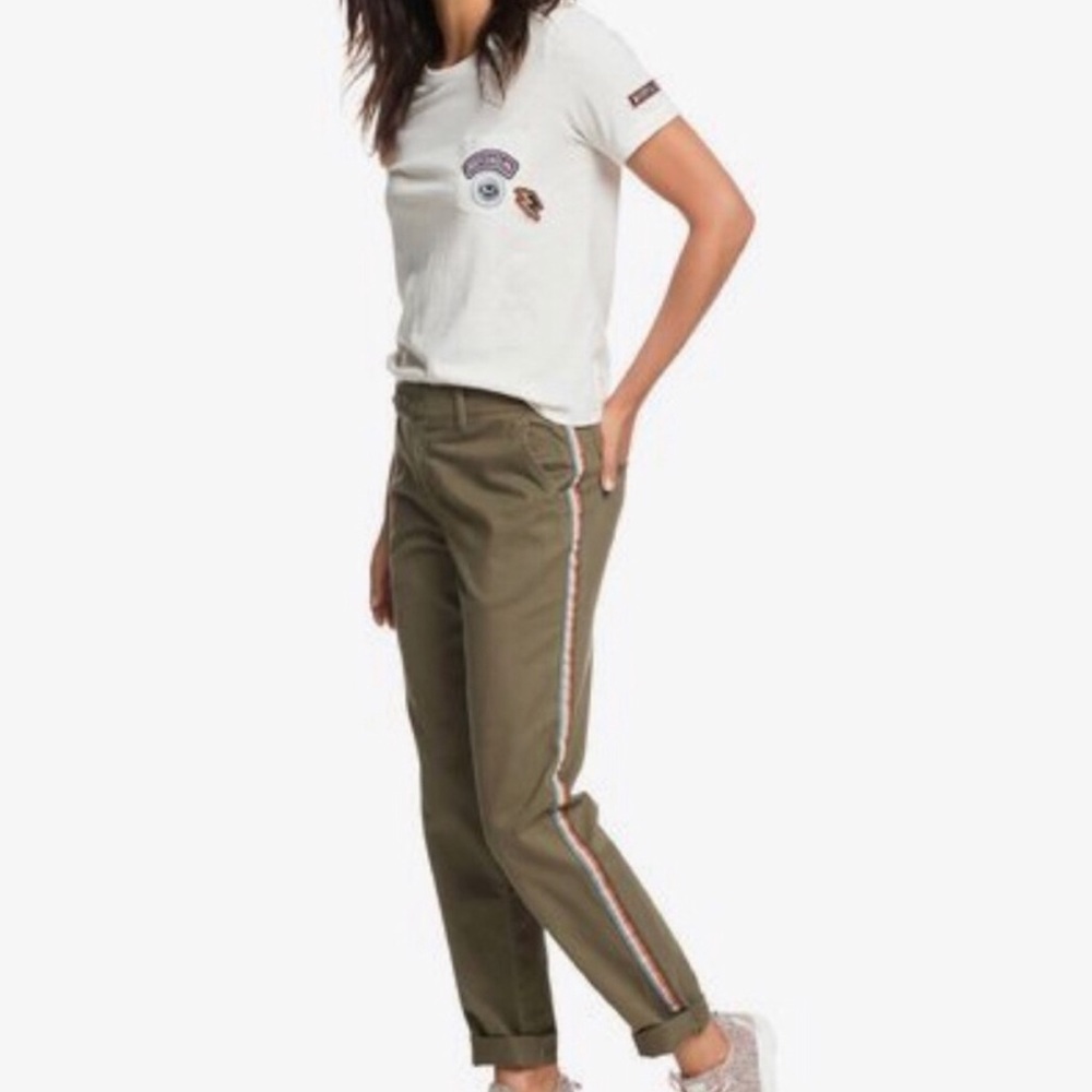 Roxy High Rise Military Green Track Stripe Pants